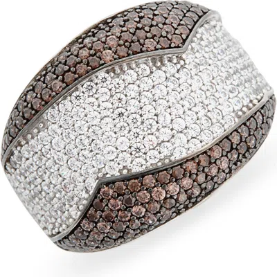 Suzy Levian 14k Yellow Gold Plated Pave Cz Ring In Brown