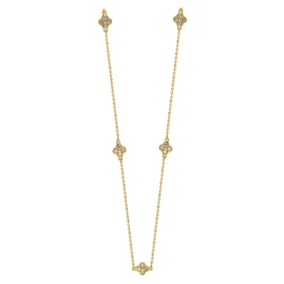 Pre-owned Suzy Levian 14k Yellow Gold White Diamond 5 Clover By The Yard Station Necklace