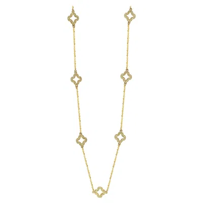 Pre-owned Suzy Levian 14k Yellow Gold White Diamond 7 Clover By The Yard Station Necklace