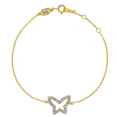 Pre-owned Suzy Levian 14k Yellow Gold White Diamond Butterfly Solitaire Bracelet