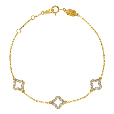 Pre-owned Suzy Levian 14k Yellow Gold White Diamond Clover By The Yard Station Bracelet