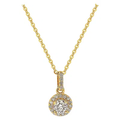 Pre-owned Suzy Levian 14k Yellow Gold White Diamond Halo Pendant