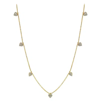 Pre-owned Suzy Levian 14k Yellow Gold White Diamonds Heart Station Necklace