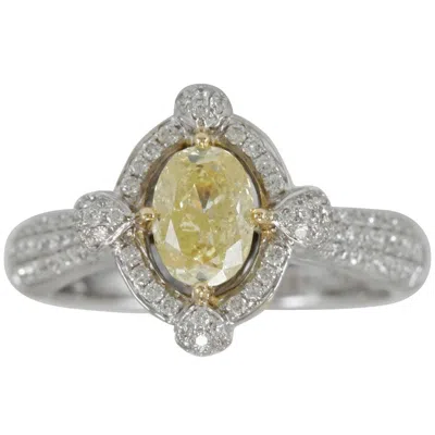 Pre-owned Suzy Levian 18 Karat Two-tone Gold Oval-cut Fancy Yellow/ White Diamond Ring