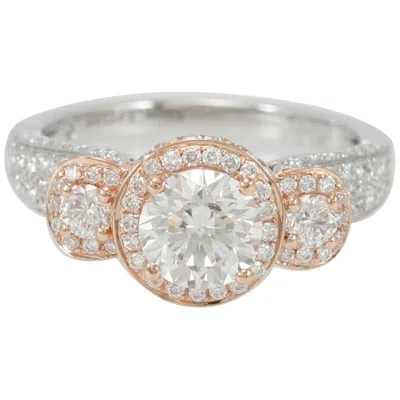 Pre-owned Suzy Levian 18 Karat Two-tone White And Rose Gold Round Diamond Engagement Ring