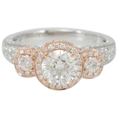 Pre-owned Suzy Levian 18 Karat Two-tone White And Rose Gold Round Diamond Ring