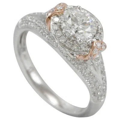 Pre-owned Suzy Levian 18 Karat Two-tone White And Rose Gold Round White Diamond Ring