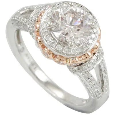 Pre-owned Suzy Levian 18 Karat Two-tone White And Rose Gold Round White Diamond Ring