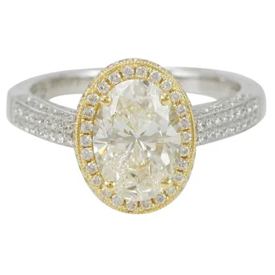 Pre-owned Suzy Levian 18 Karat Two-tone White And Yellow Gold Oval Diamond Engagement Ring
