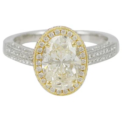 Pre-owned Suzy Levian 18 Karat Two-tone White And Yellow Gold Oval Diamond Engagement Ring