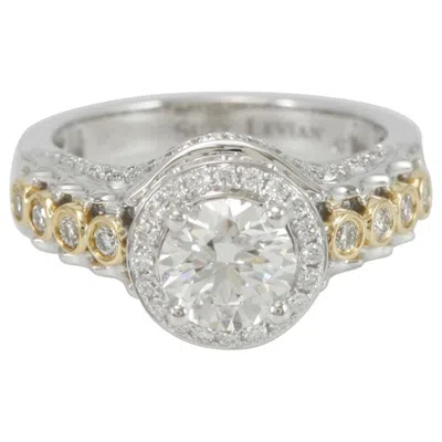 Pre-owned Suzy Levian 18 Karat Two-tone White And Yellow Gold Round Diamond Ring