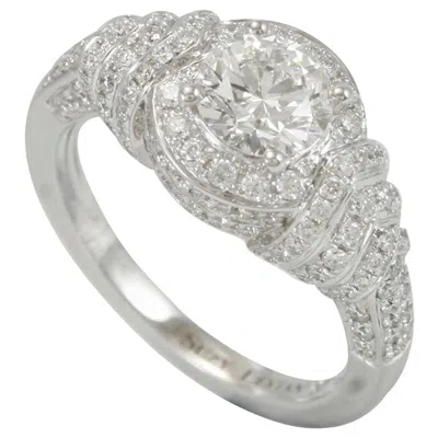 Pre-owned Suzy Levian 18 Karat White Gold Round White Diamond Halo Engagement Ring
