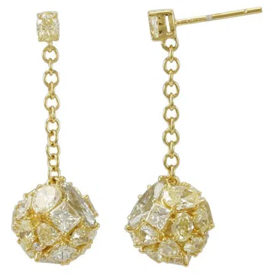 Pre-owned Suzy Levian 18 Karat Yellow Gold Multi-cut Yellow Diamond Dangling Earrings