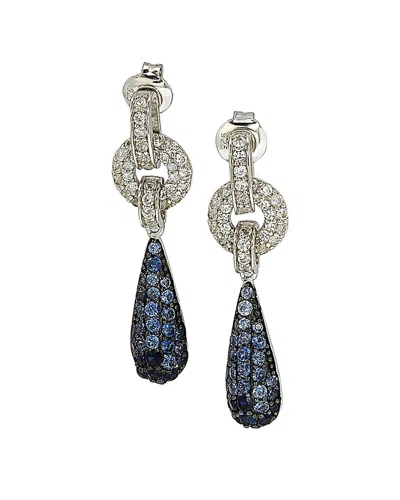 Suzy Levian Sterling Silver Yellow Sapphire And Diamond Accent Tear Drop Dangle Earrings In Blue