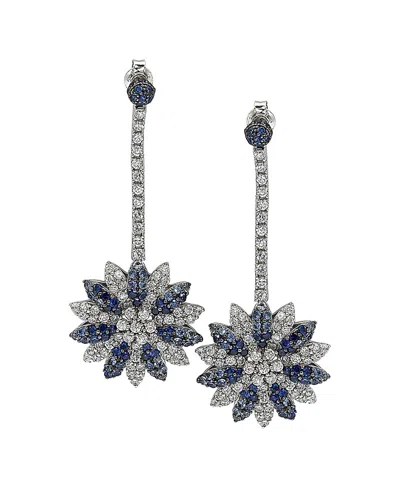 Suzy Levian Sapphire And Diamond In Sterling Silver And 18k Gold Earring In Blue