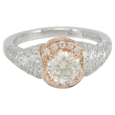 Pre-owned Suzy Levian 18k Two-tone White & Rose Gold Round White Diamond Engagement Ring
