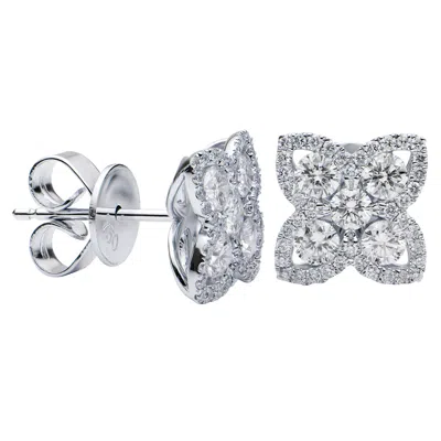 Suzy Levian 18k White Gold & 0.91 Tcw Diamond Flower Cluster Stud Earrings In Silver