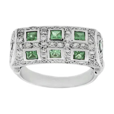 Pre-owned Suzy Levian 18k White Gold Asscher-cut Tsavorite Garnet White Diamond Ring