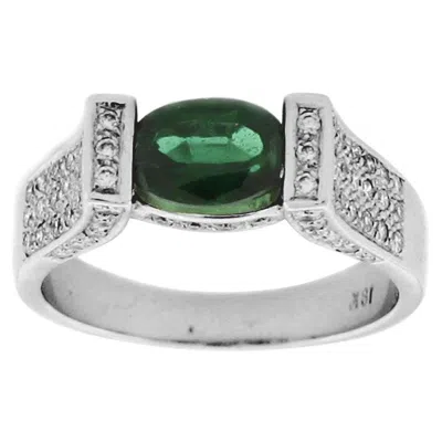 Pre-owned Suzy Levian 18k White Gold Oval-cut Green Tourmaline And White Diamond Ring