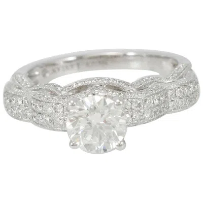 Pre-owned Suzy Levian 18k White Gold Round White Diamond Engagement Ring