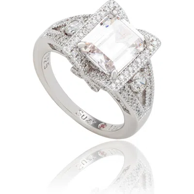 Suzy Levian Asscher Cubic Zirconia Engagement Ring In Silver