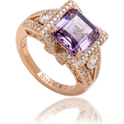 Suzy Levian Asscher Cubic Zirconia Engagement Ring In Gold