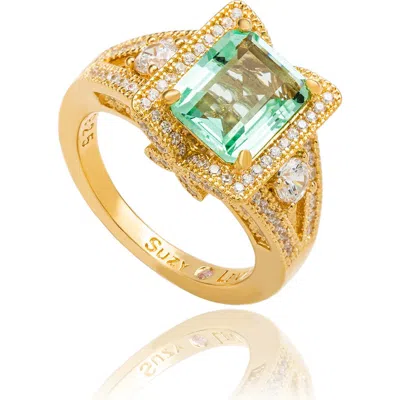 Suzy Levian Asscher Cubic Zirconia Engagement Ring In Gold