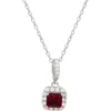 Suzy Levian Sterling Silver Green And White Cubic Zirconia Asscher Cut Pendant In Red
