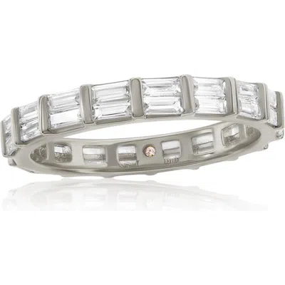 Suzy Levian Baguette Cubic Zirconia Eternity Band Ring In Silver