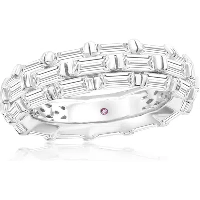 Suzy Levian Baguette Cubic Zirconia Triple Row Eternity Band Ring