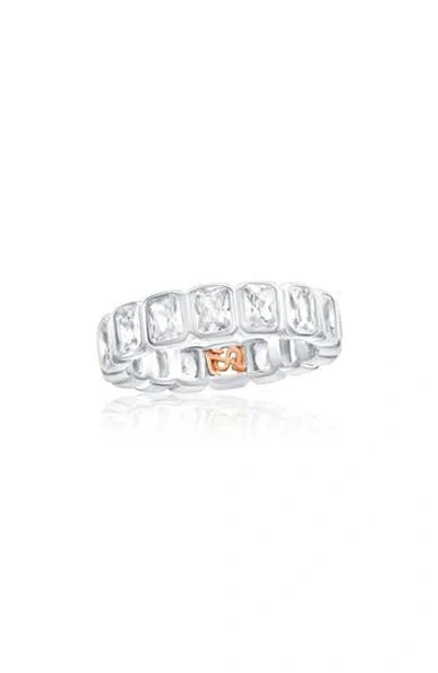 Suzy Levian Bezel Cubic Zirconia Eternity Band Ring In Silver
