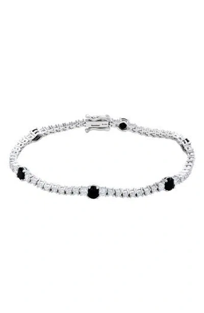 Suzy Levian Black & White Cubic Zirconia Tennis Bracelet In Metallic