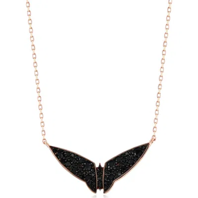 Suzy Levian Black Cubic Zirconia Bat Pendant Necklace