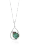 Suzy Levian White Sterling Silver White Cubic Zirconia Double Teardrop Black Mother Of Pearl Pendant