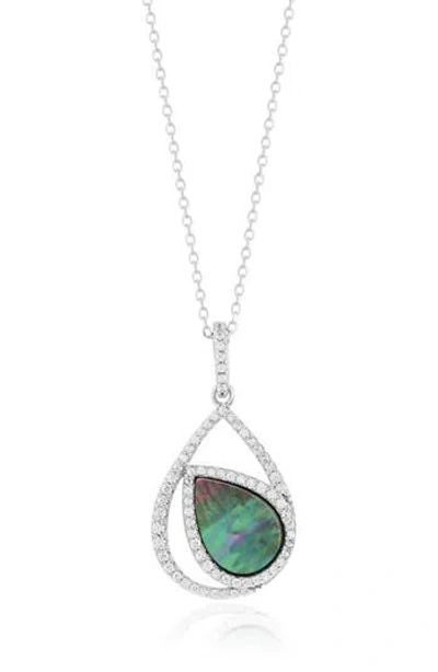 Suzy Levian Black Mother-of-pearl & Cubic Zirconia Teardrop Pendant Necklace