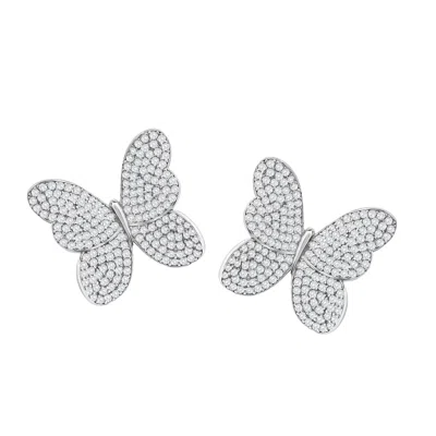 Suzy Levian Black Sterling Silver Multi Color Cubic Zirconia Butterfly Earrings In Metallic