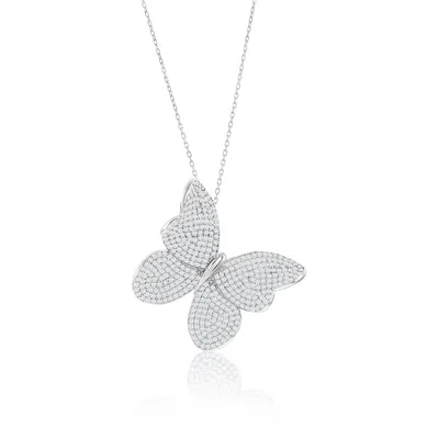 Suzy Levian Black Sterling Silver Multi Color Cubic Zirconia Butterfly Pendant In Brown