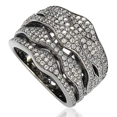 Suzy Levian Blackened Sterling Silver Cubic Zirconia Multi-level Ring In Metallic