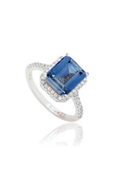 Suzy Levian Blue Cubic Zirconia Halo Engagement Ring