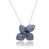 Suzy Levian Blue Sapphire And Diamond Accent In Black Sterling Silver Abstract Flower Pendant In Metallic