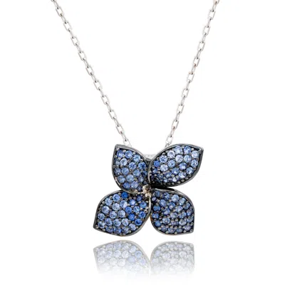 Suzy Levian Blue Sapphire And Diamond Accent In Black Sterling Silver Abstract Flower Pendant In Metallic