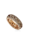 Suzy Levian Rose Sterling Silver Cubic Zirconia Champagne And White Modern Eternity Band In Gold