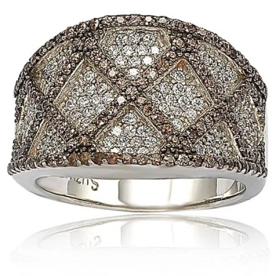 Suzy Levian Brown And White Cubic Zirconia Sterling Silver Ring