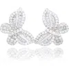 Suzy Levian Butteryfly Stud Earrings In White/silver