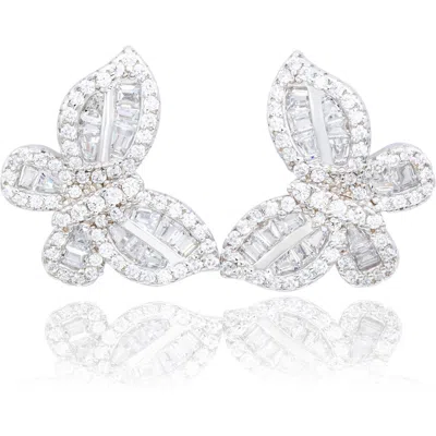 Suzy Levian Butteryfly Stud Earrings In White/silver