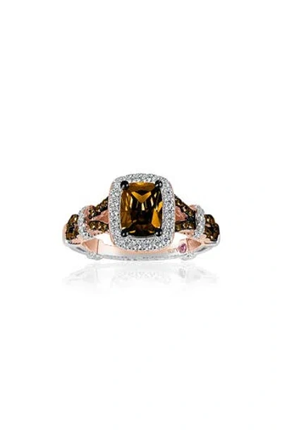 Suzy Levian Champagne & White Cubic Zirconia Engagement Ring In Light Brown
