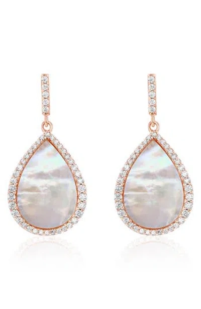 Suzy Levian Cubic Zirconia & Mother-of-pearl Teardrop Earrings In Gold