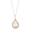 Suzy Levian Rose Sterling Silver White Cubic Zirconia Teardrop Mother Of Pearl Pendant