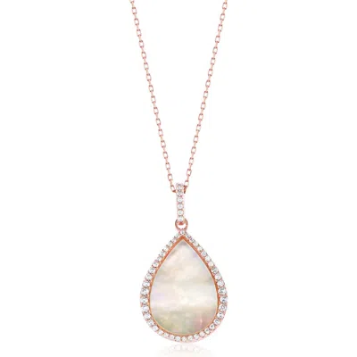 Suzy Levian Cubic Zirconia & Mother-of-pearl Teardrop Pendant Necklace