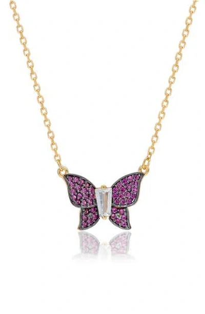Suzy Levian Cubic Zirconia Butterfly Pavé Pendant Necklace In Neutral